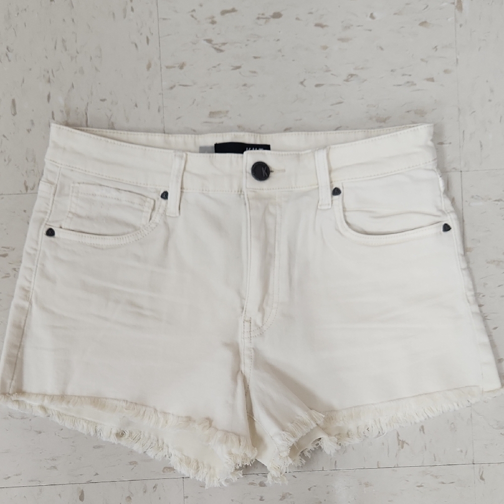 Kut From the Kloth Jane High Rise Denim Shorts Ivory Cream Women's Size 6 Frayed